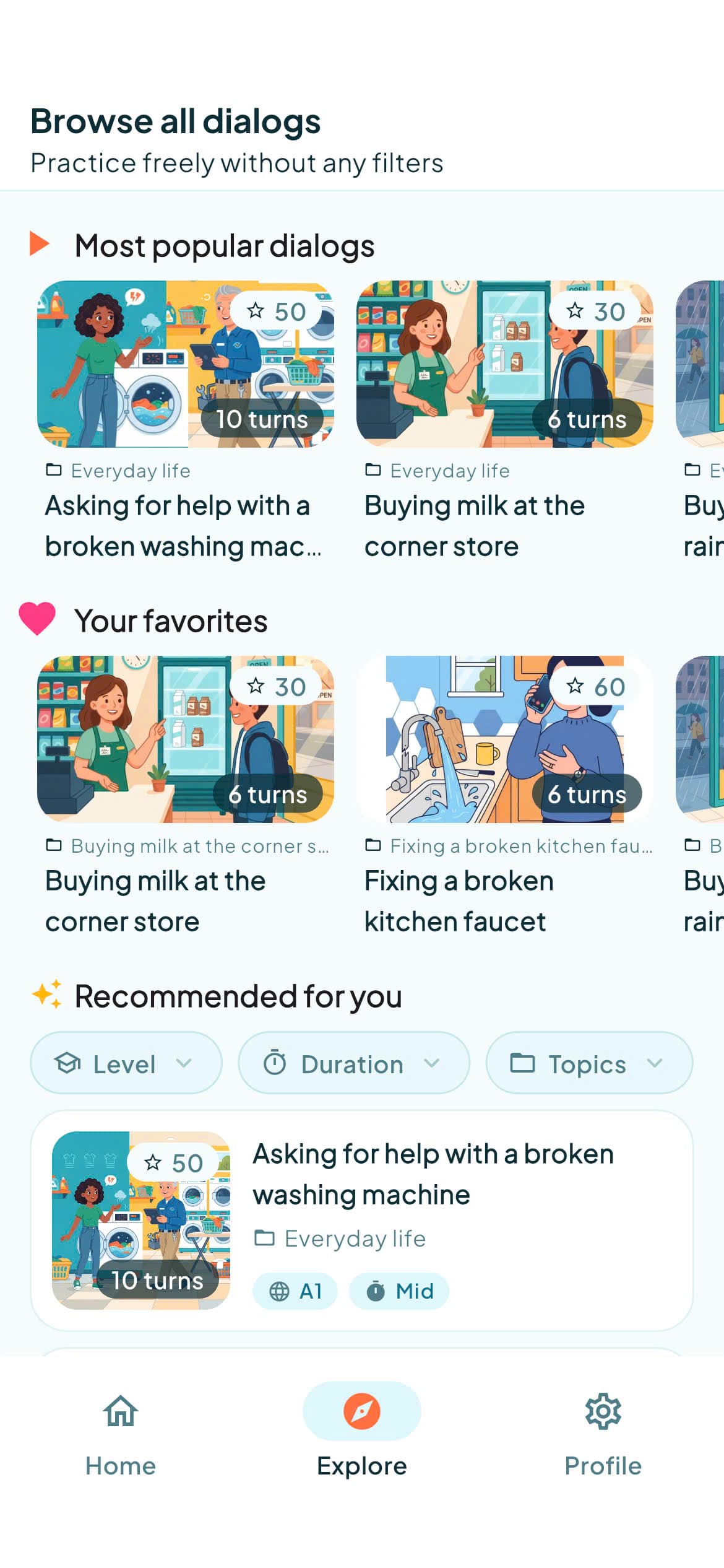Browsing everyday lesson topics in the Zingo app
